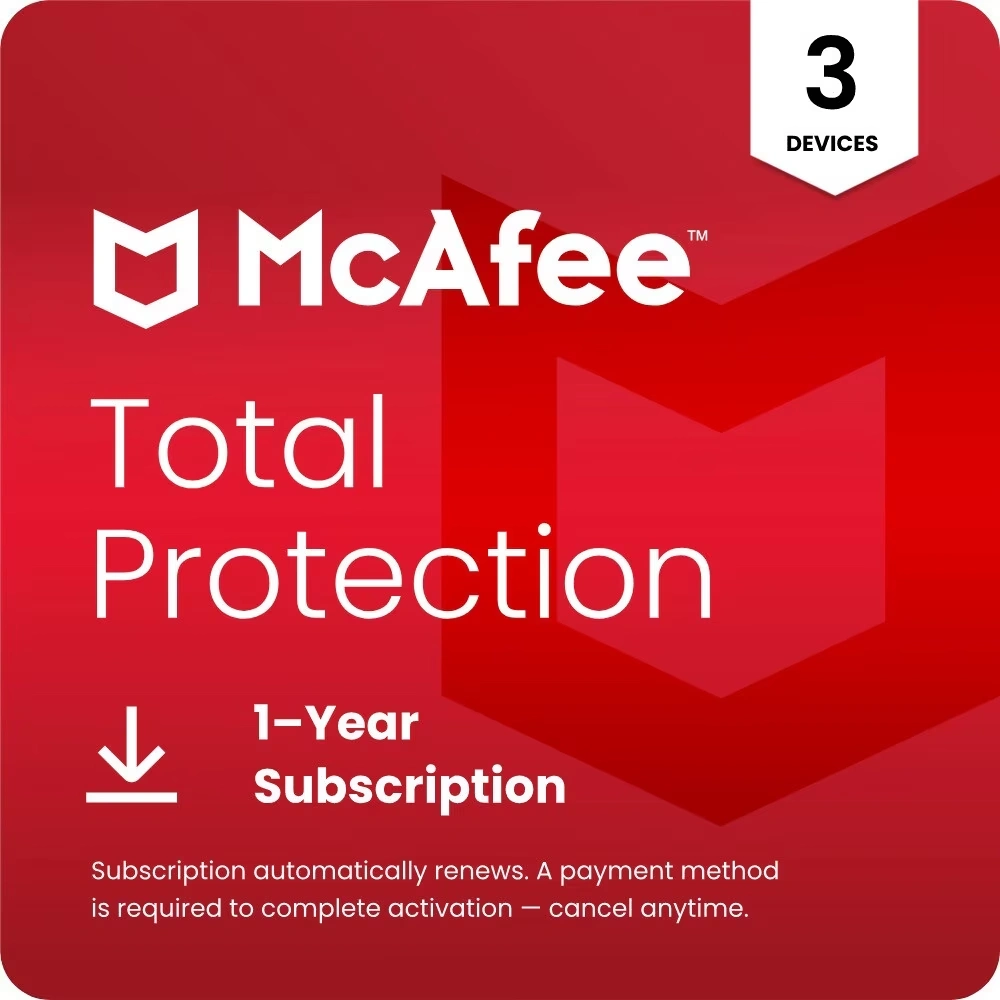 McAfee Total Protection Antivirus & Internet Security Software for 3 Devices, 1-Year Subscription (Download) 3 Devices