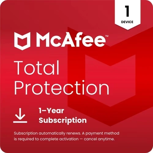 McAfee Total Protection Antivirus & Internet Security Software for 1 Device, 1-Year Subscription (Download) 1 Device