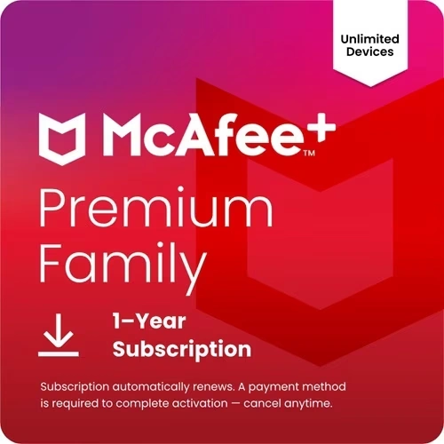 McAfee+ Premium Family (Windows, macOS, Android) - Unlimited Devices - 1 Year Subscription (Download) Family