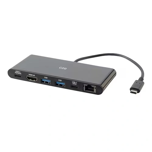 C2G USB-C 6-in-1 Dual Display Docking Station - 60W Power Supply, HDMI, Ethernet, USB, 3.5mm Audio and Power Delivery - 4K 30Hz