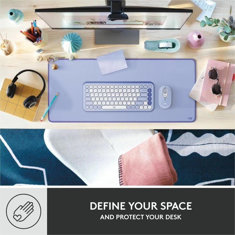 Logitech Desk Mat - Studio Series with Anti-slip Base, Spill-resistant Durable Design, Fine Weave Material, Lilac